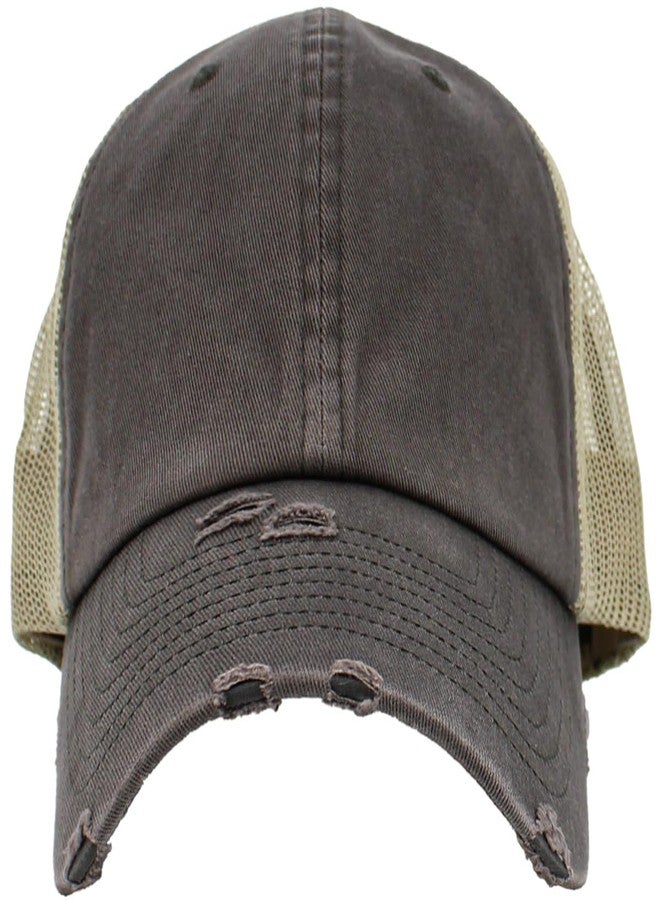 KBETHOS® Vintage Adjustable Mesh Trucker Baseball Cap, Dark Grey Khaki - Image 2